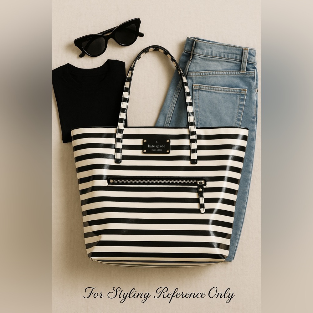 Kate Spade New York Striped Patent Leather Tote | Black & White